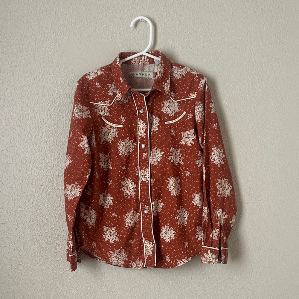 Girl’s Roper Brick Red Floral Button-Up Shirt